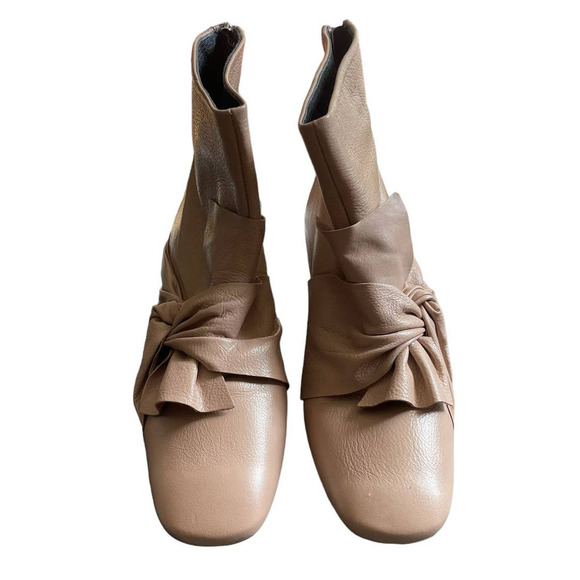 NWOT Topshop Womens Leather Side Bow Ankle Bootie Back Zip Size 6.5US Tan - Picture 2 of 8